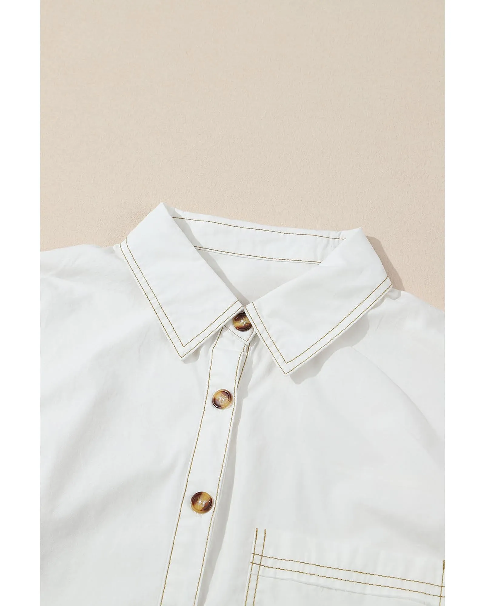 Azura Exchange White Bubble Sleeve Pocketed Shirt - L