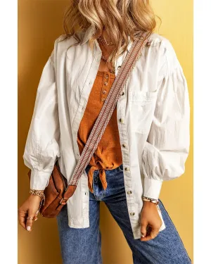 Azura Exchange White Bubble Sleeve Pocketed Shirt - L