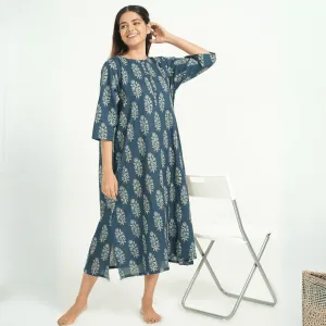 Blue Cotton Big Butta Printed Maternity Dress – Short Nightie