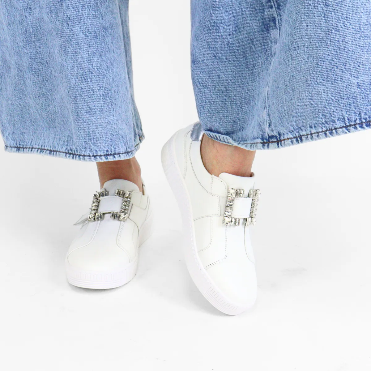Brilliant Sneaker White Pebbled Leather