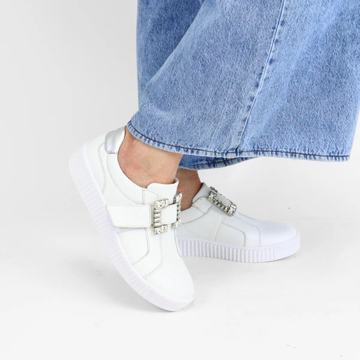 Brilliant Sneaker White Pebbled Leather