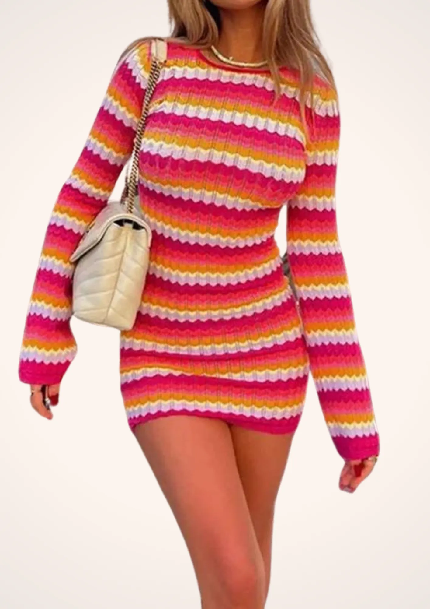 Forever Fun Y2K Long Sleeve Open Back Dress in Pink