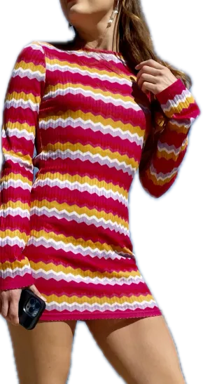 Forever Fun Y2K Long Sleeve Open Back Dress in Pink