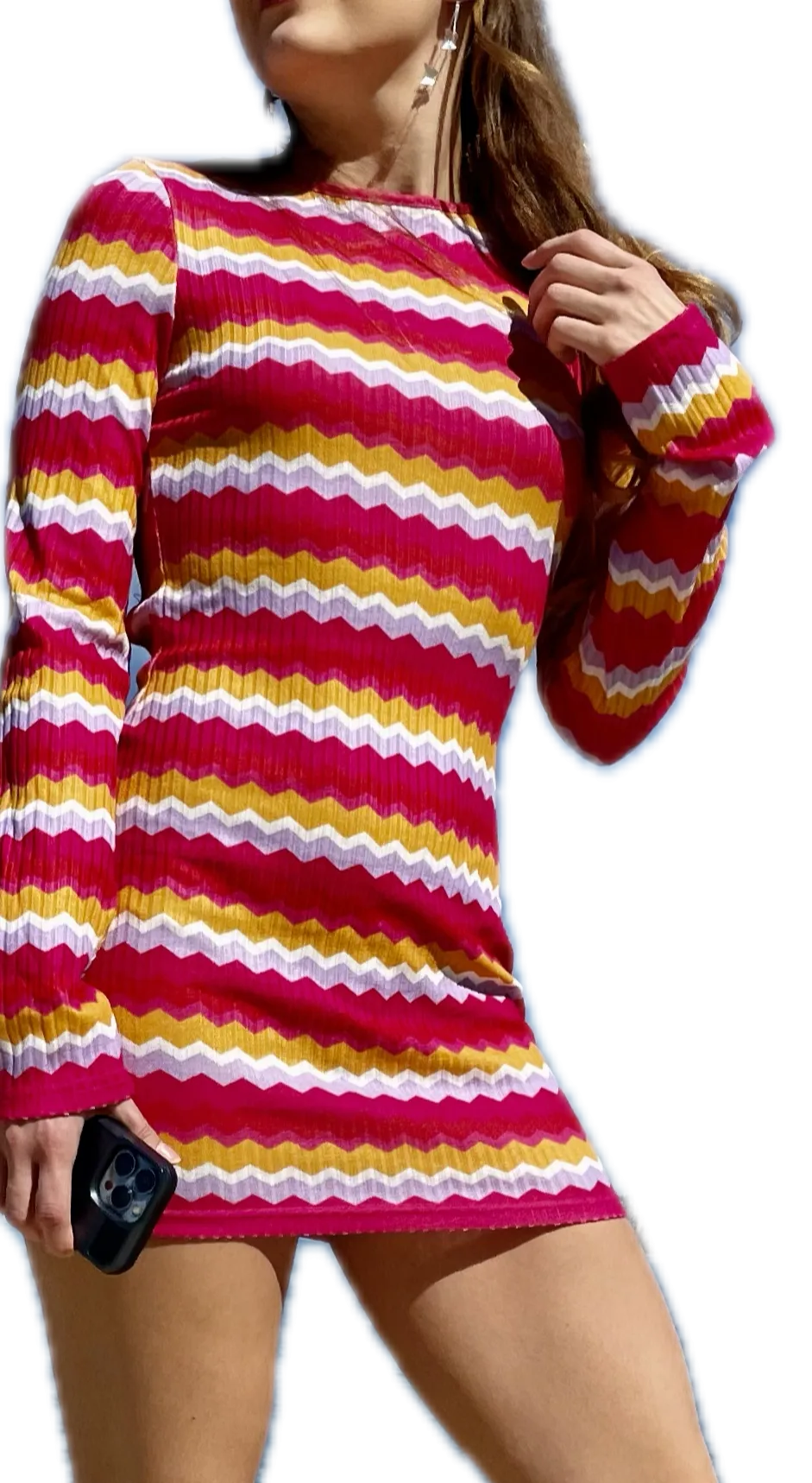 Forever Fun Y2K Long Sleeve Open Back Dress in Pink