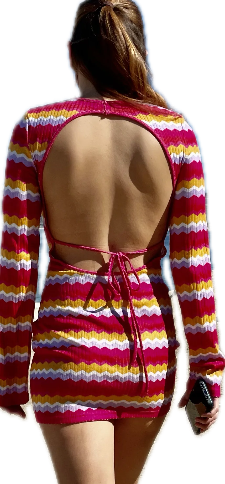 Forever Fun Y2K Long Sleeve Open Back Dress in Pink