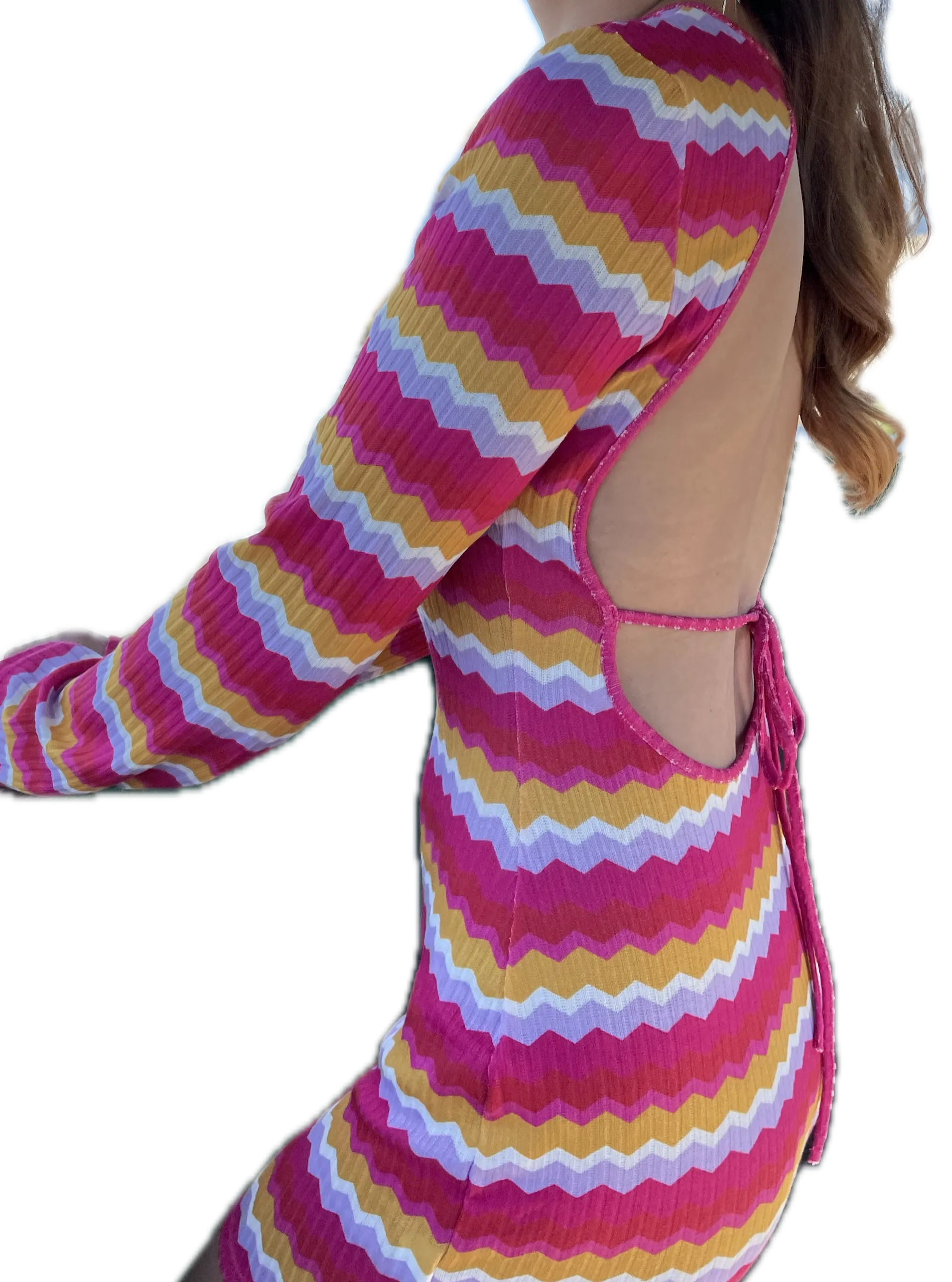 Forever Fun Y2K Long Sleeve Open Back Dress in Pink