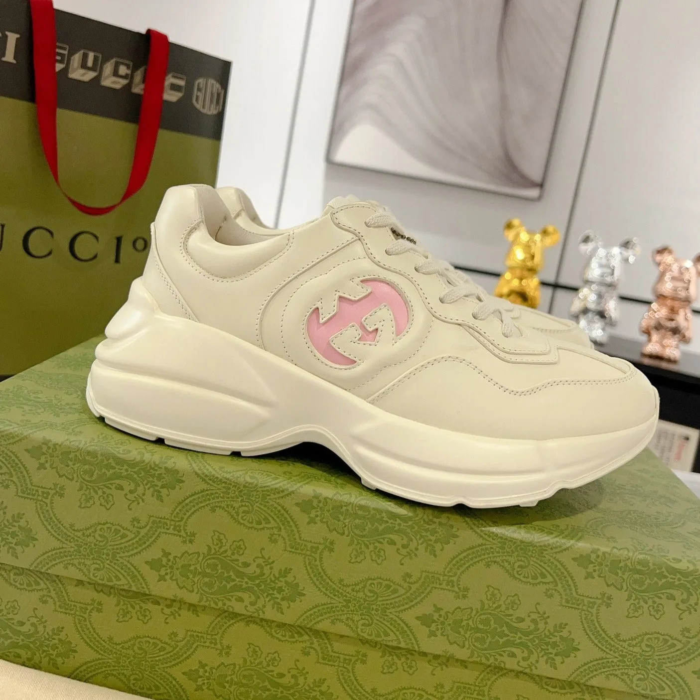 GG Rhyton Trainer Leather White Pink