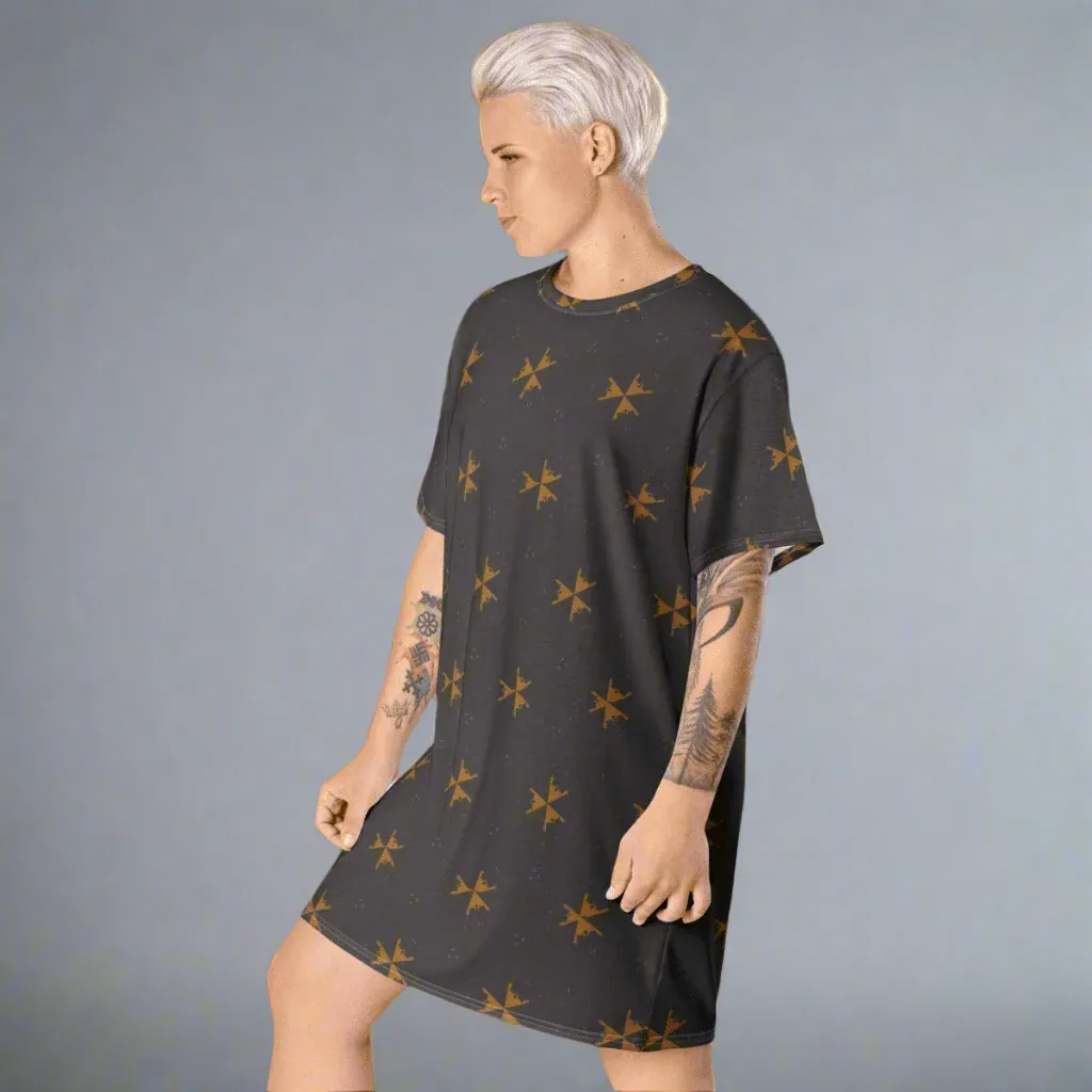 Gray Abstract Oversized T-Shirt Dress 2XS-6XL