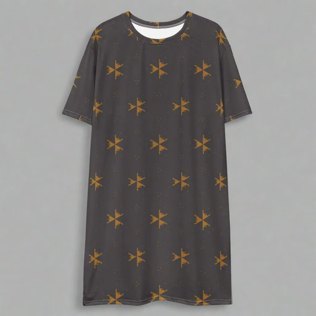 Gray Abstract Oversized T-Shirt Dress 2XS-6XL