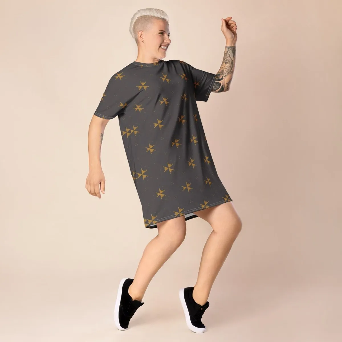 Gray Abstract Oversized T-Shirt Dress 2XS-6XL