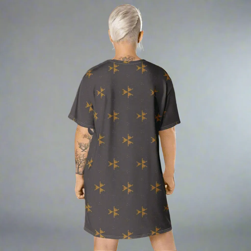 Gray Abstract Oversized T-Shirt Dress 2XS-6XL