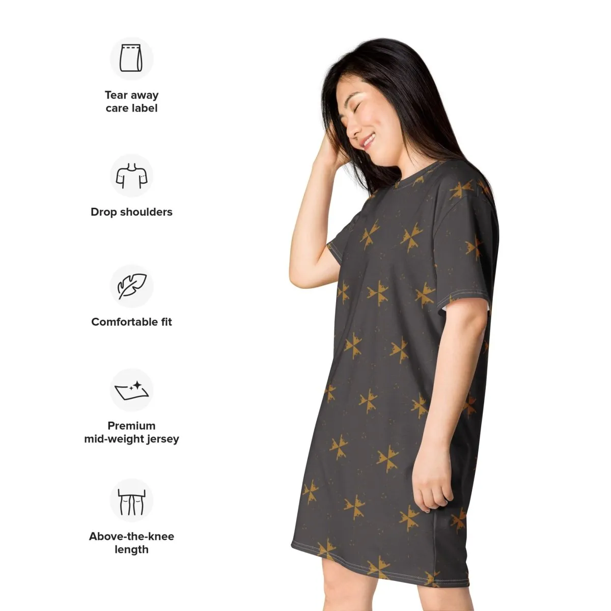 Gray Abstract Oversized T-Shirt Dress 2XS-6XL