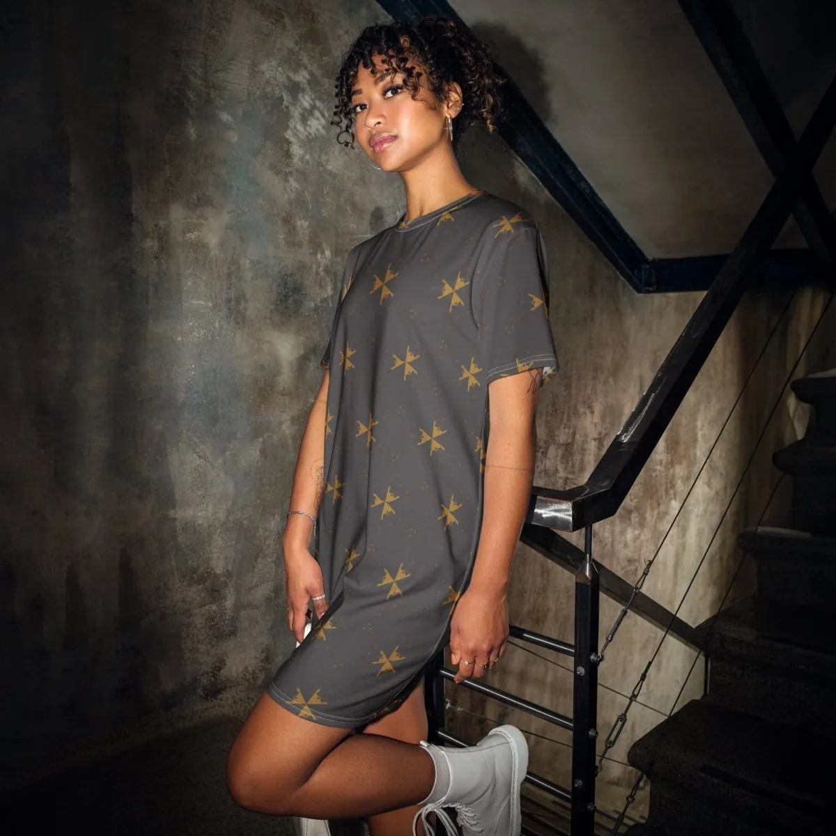 Gray Abstract Oversized T-Shirt Dress 2XS-6XL