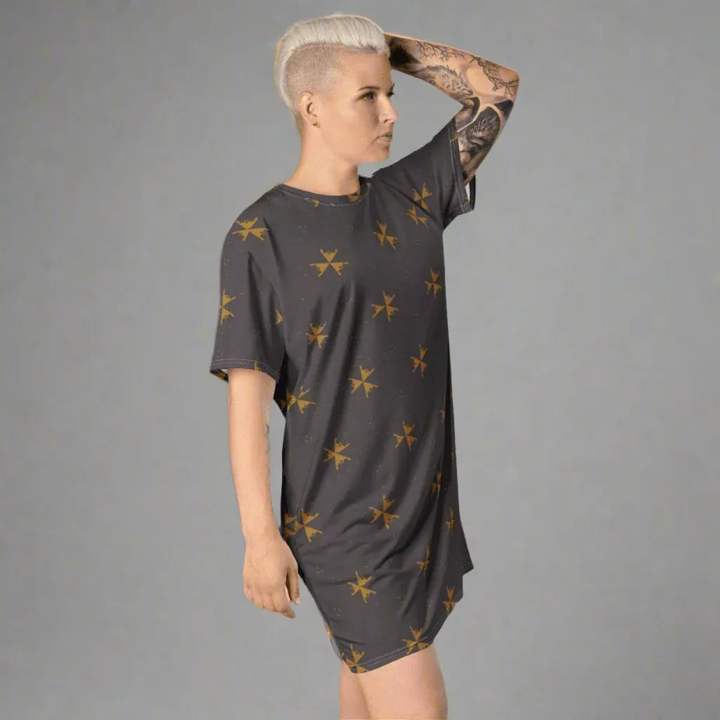 Gray Abstract Oversized T-Shirt Dress 2XS-6XL