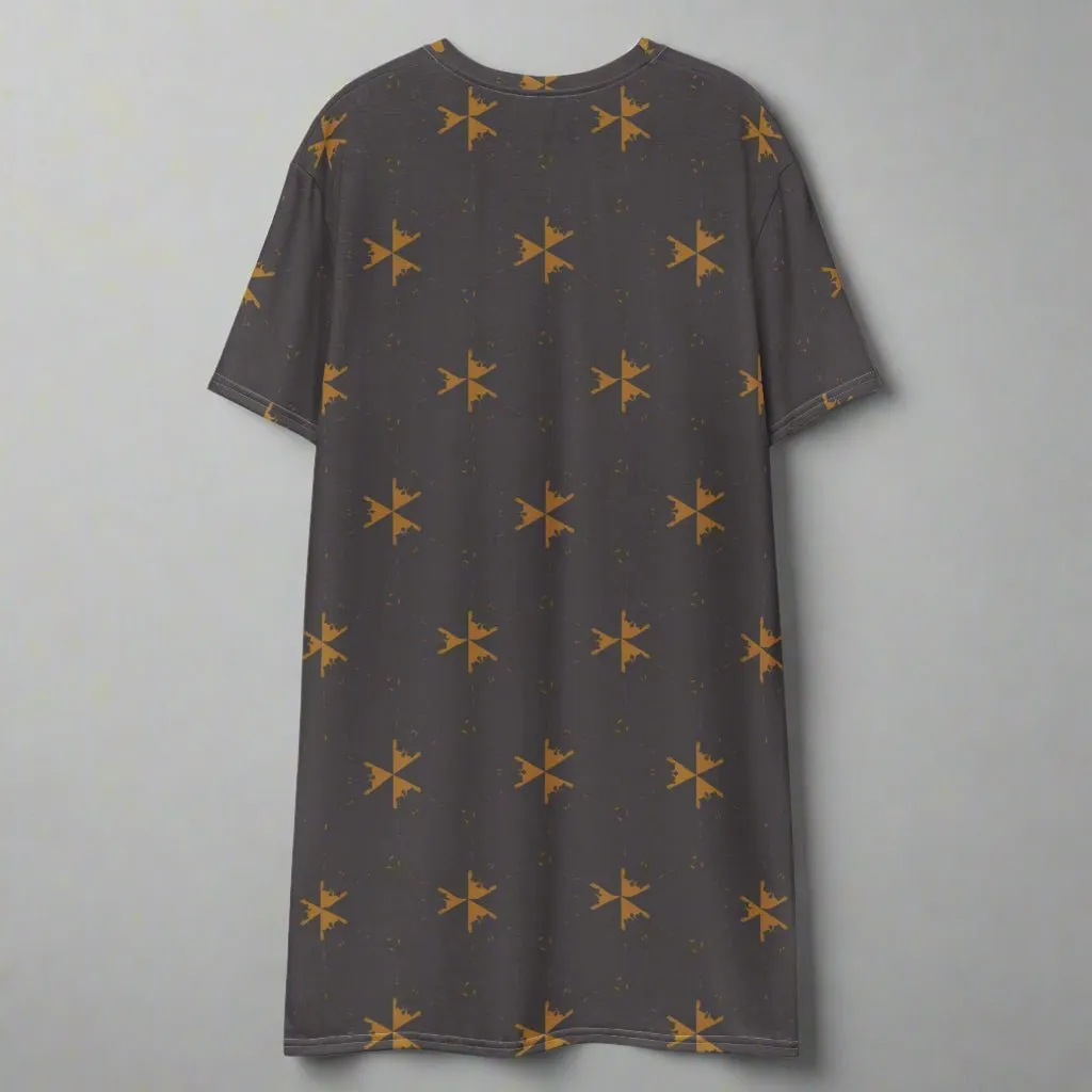 Gray Abstract Oversized T-Shirt Dress 2XS-6XL