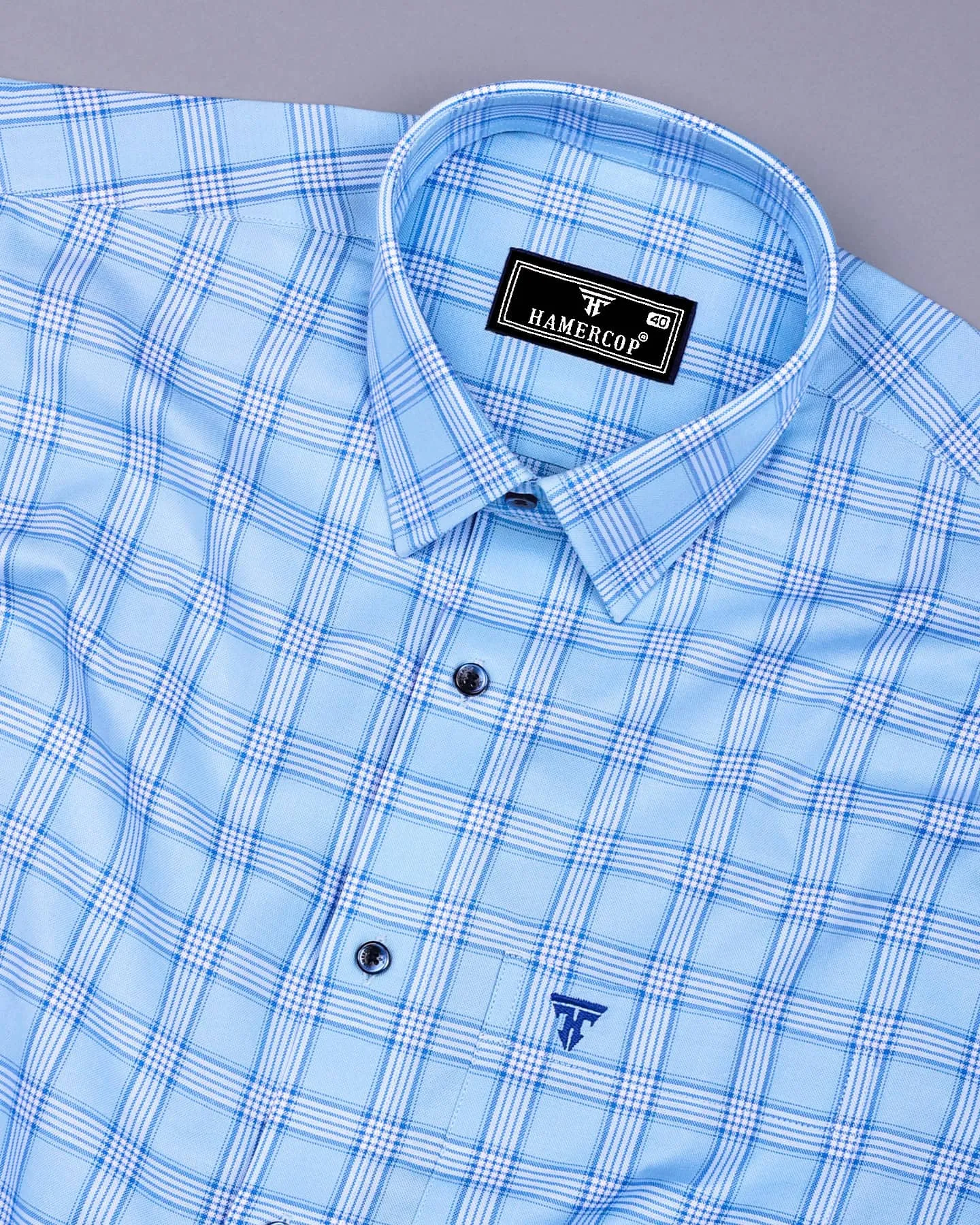 Izola AquaBlue With White Check Oxford Cotton Shirt