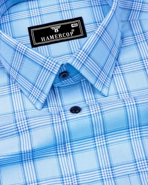 Izola AquaBlue With White Check Oxford Cotton Shirt