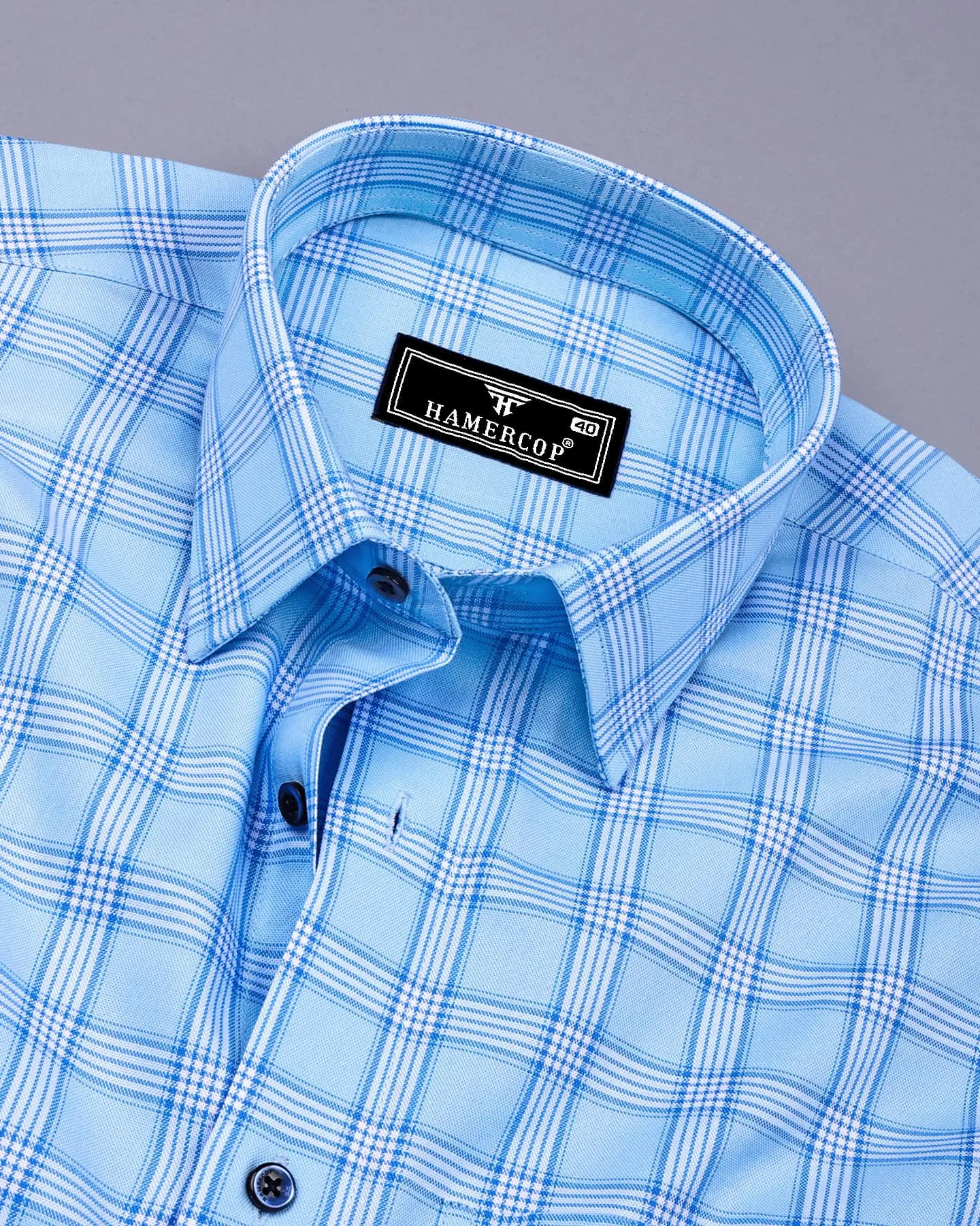 Izola AquaBlue With White Check Oxford Cotton Shirt