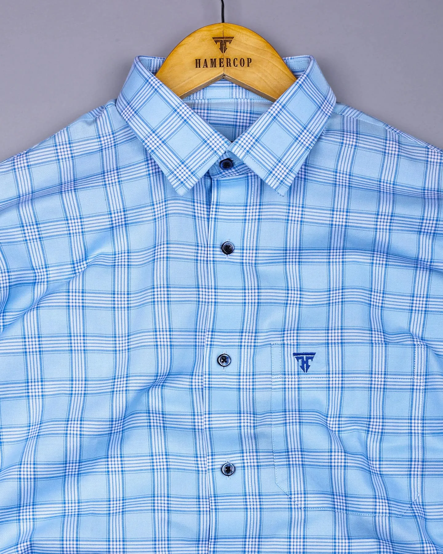 Izola AquaBlue With White Check Oxford Cotton Shirt