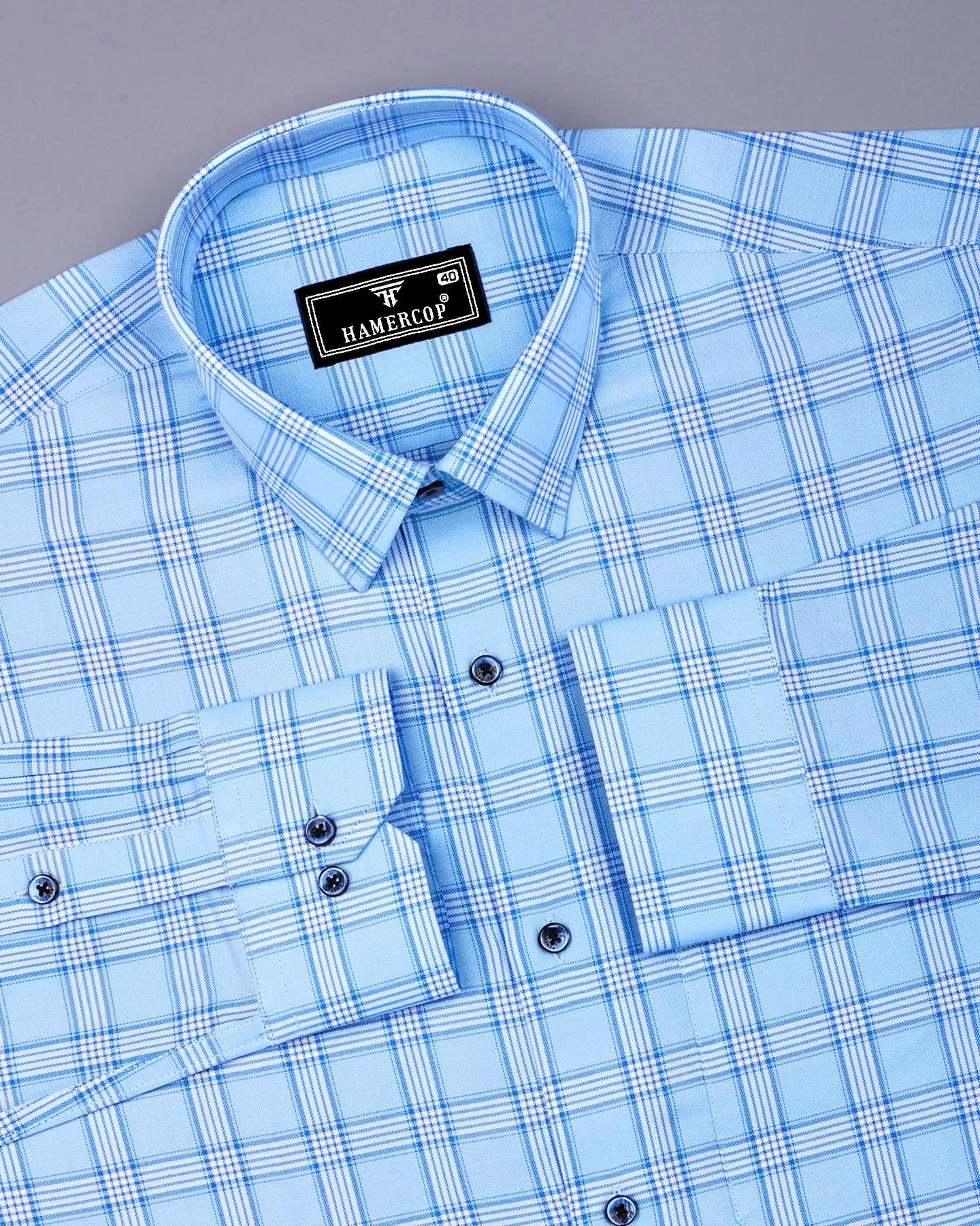 Izola AquaBlue With White Check Oxford Cotton Shirt