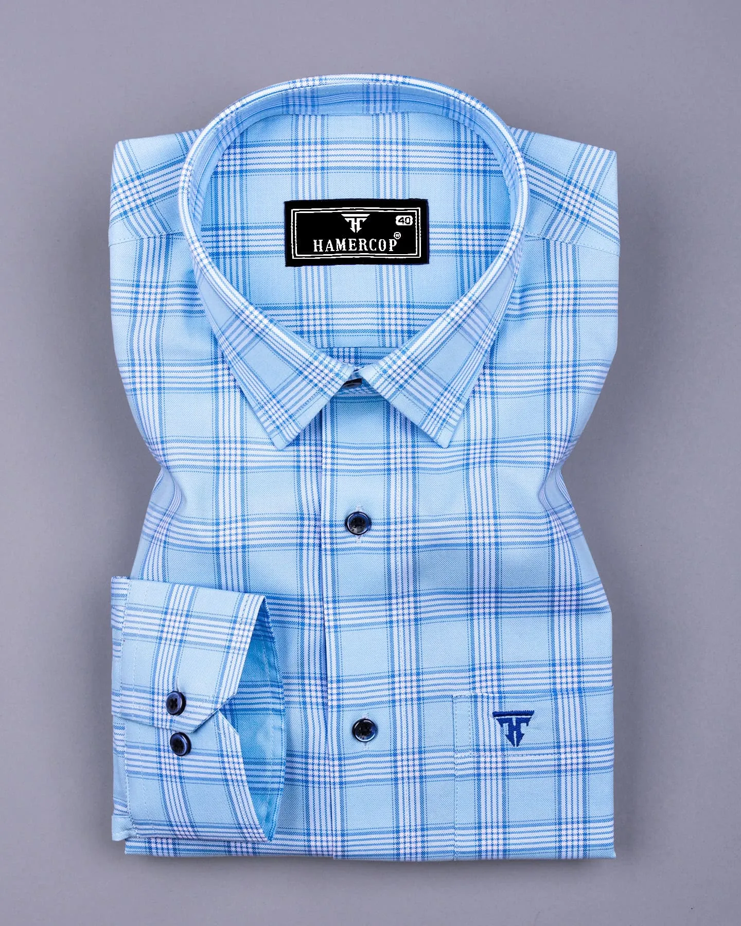 Izola AquaBlue With White Check Oxford Cotton Shirt
