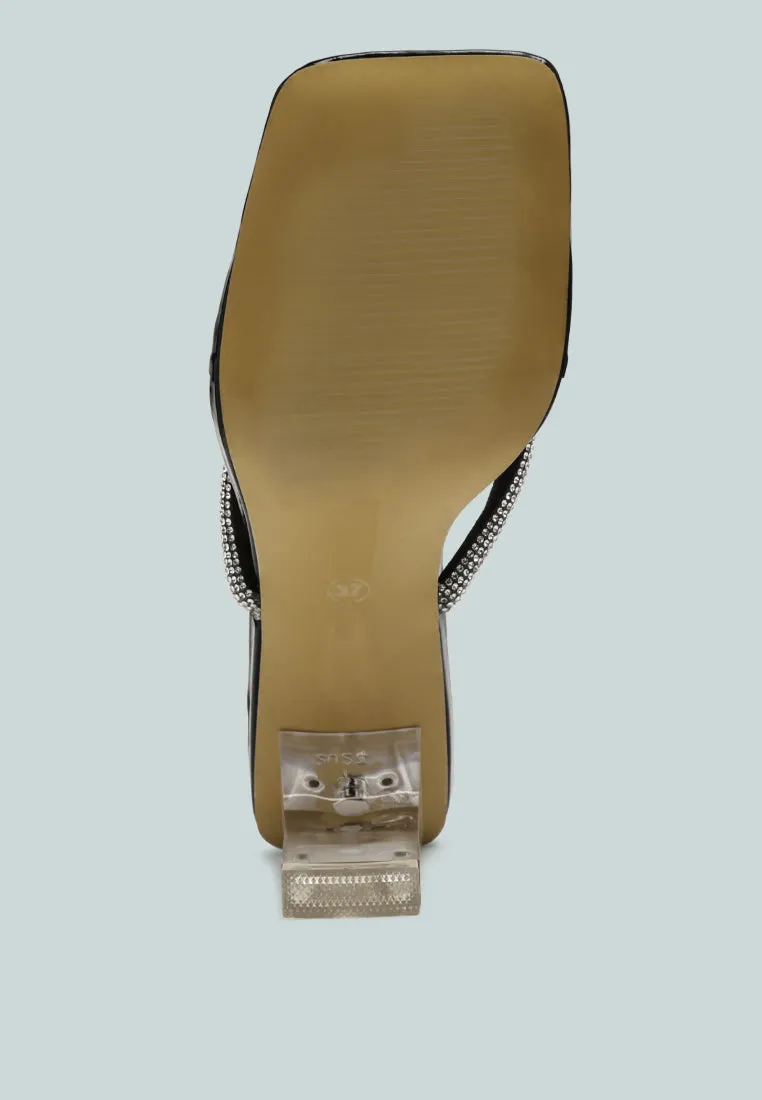 litchi rhinestone embellished strap sandals