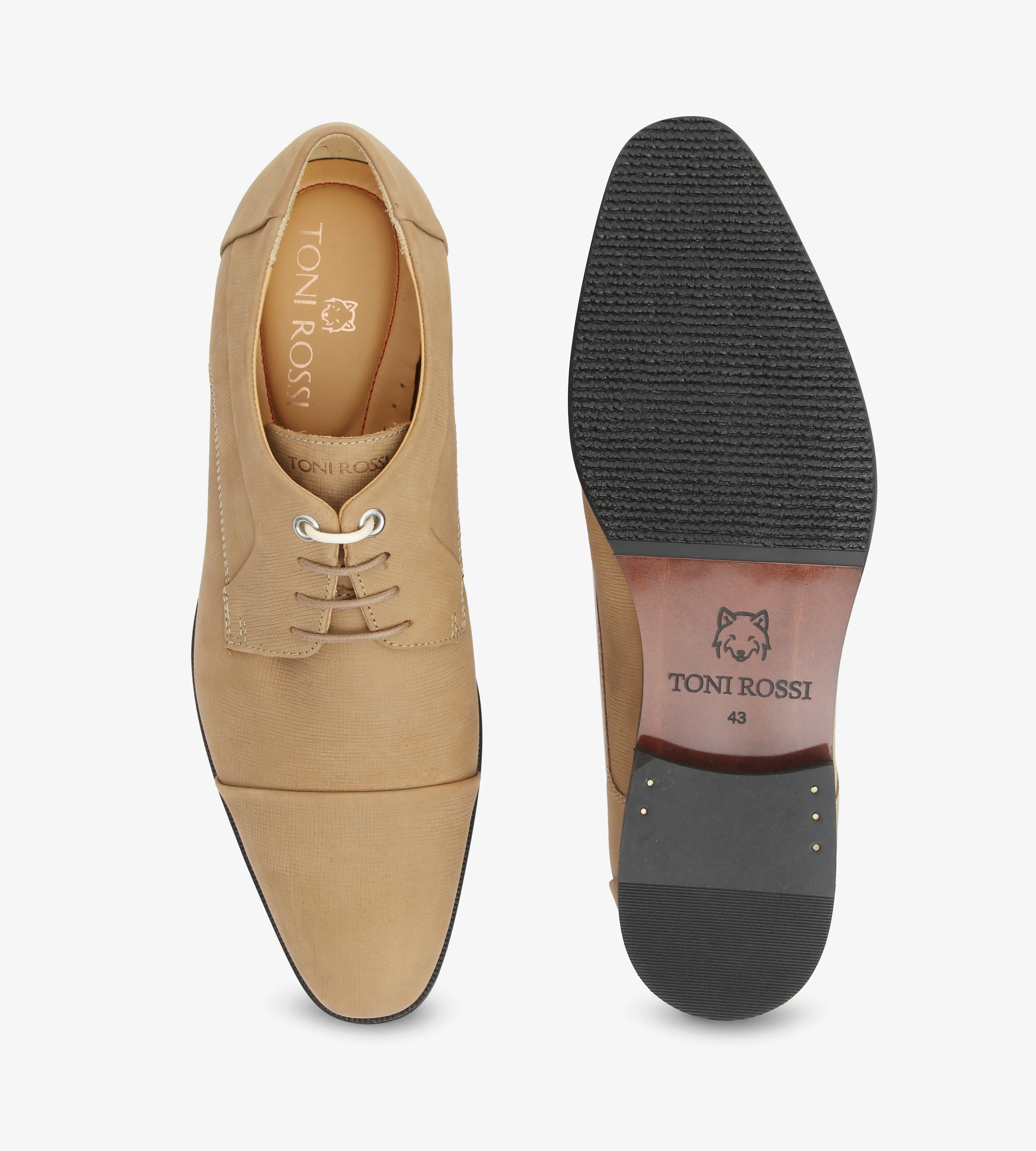 Men Beige Solid Derby Shoes
