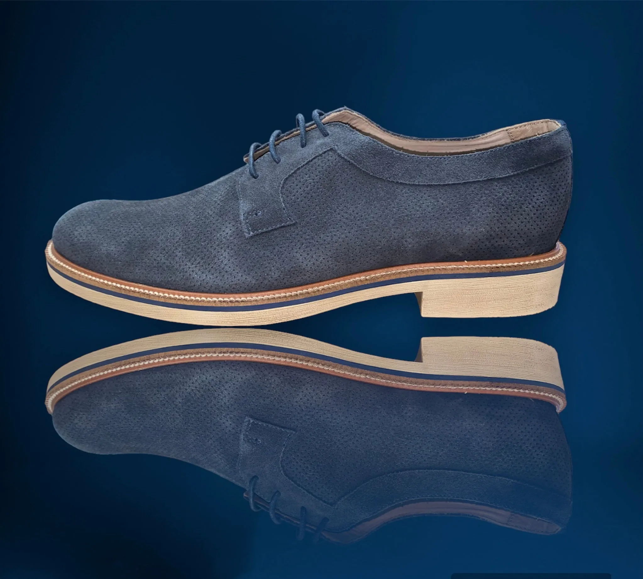 Men's Rio Perferated Suede Derby- Navy