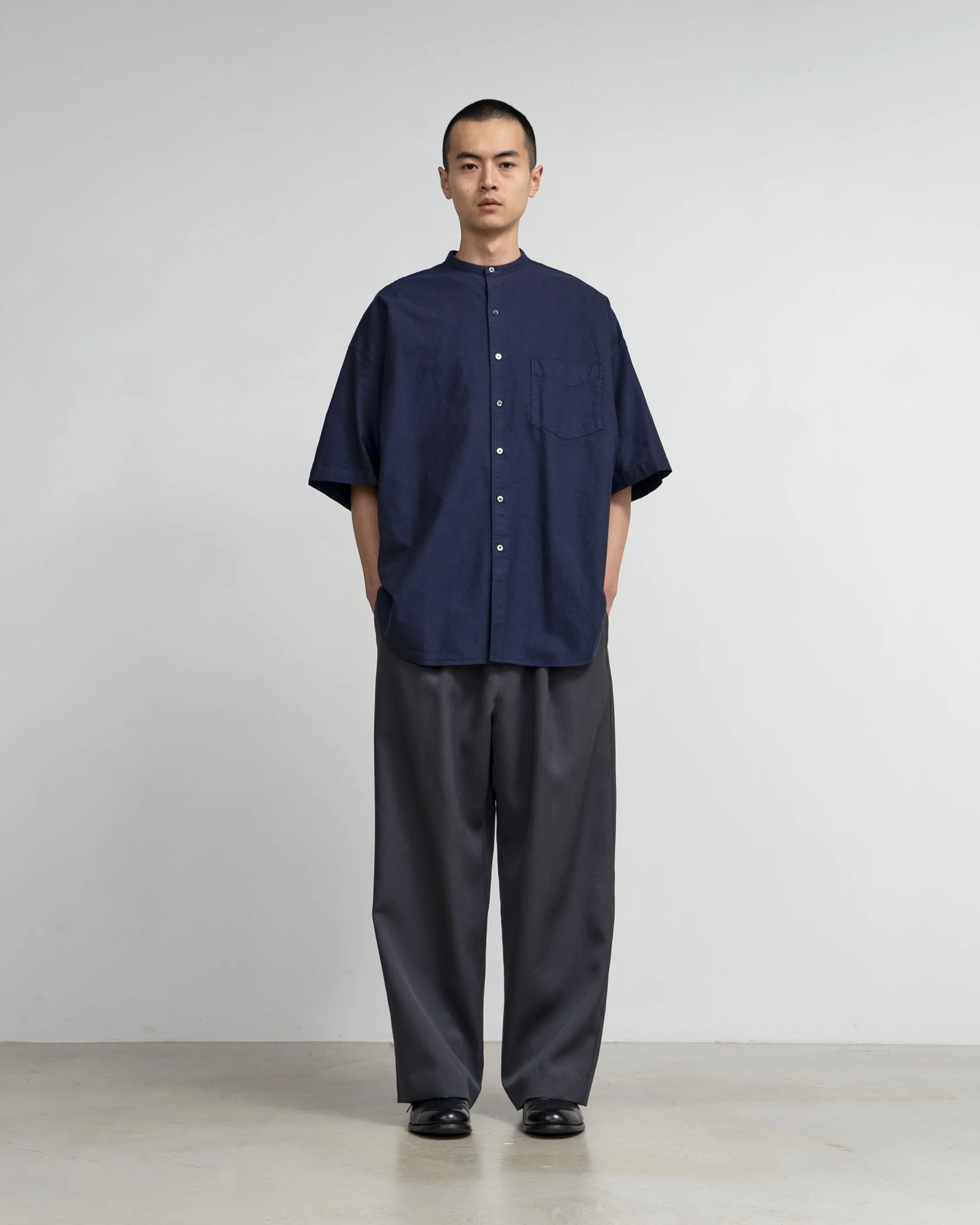 Oxford S/S Oversized Band Collar Shirt