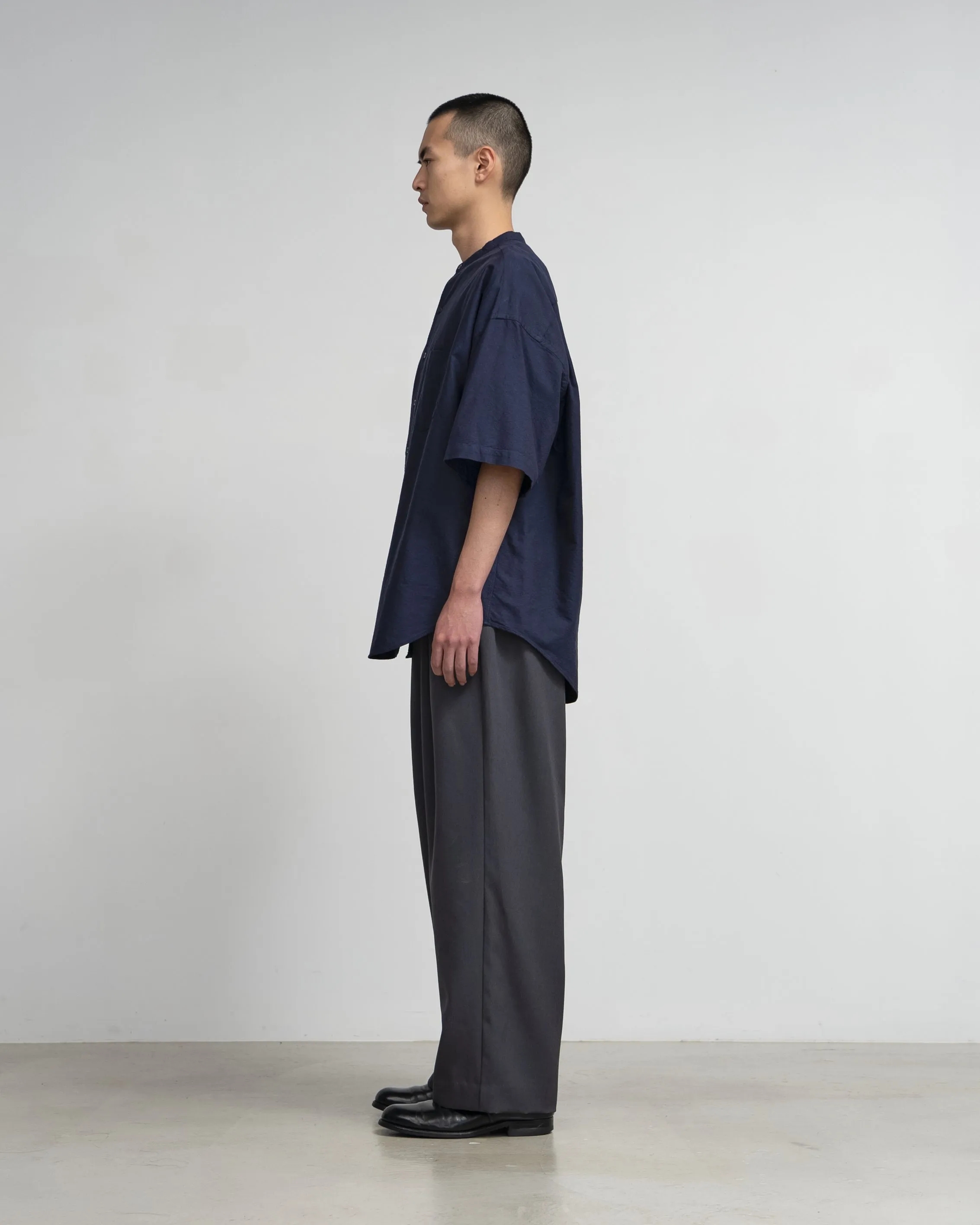 Oxford S/S Oversized Band Collar Shirt