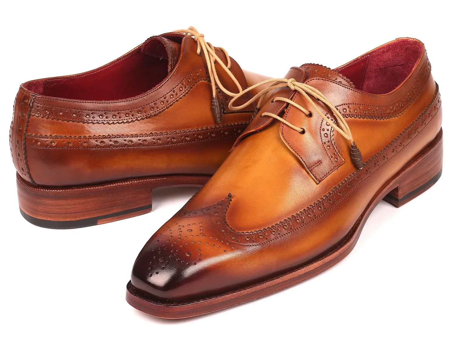 Paul Parkman Goodyear Welted, Wingtip Derby Shoes, Camel color