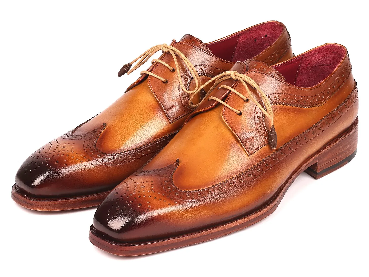 Paul Parkman Goodyear Welted, Wingtip Derby Shoes, Camel color