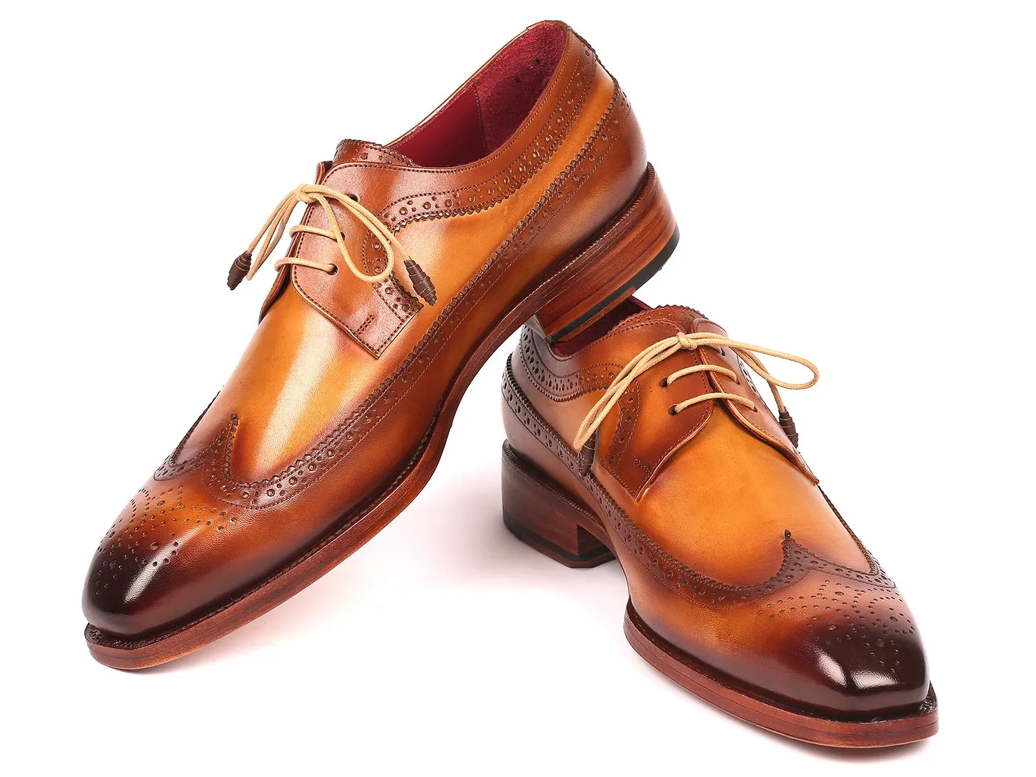 Paul Parkman Goodyear Welted, Wingtip Derby Shoes, Camel color