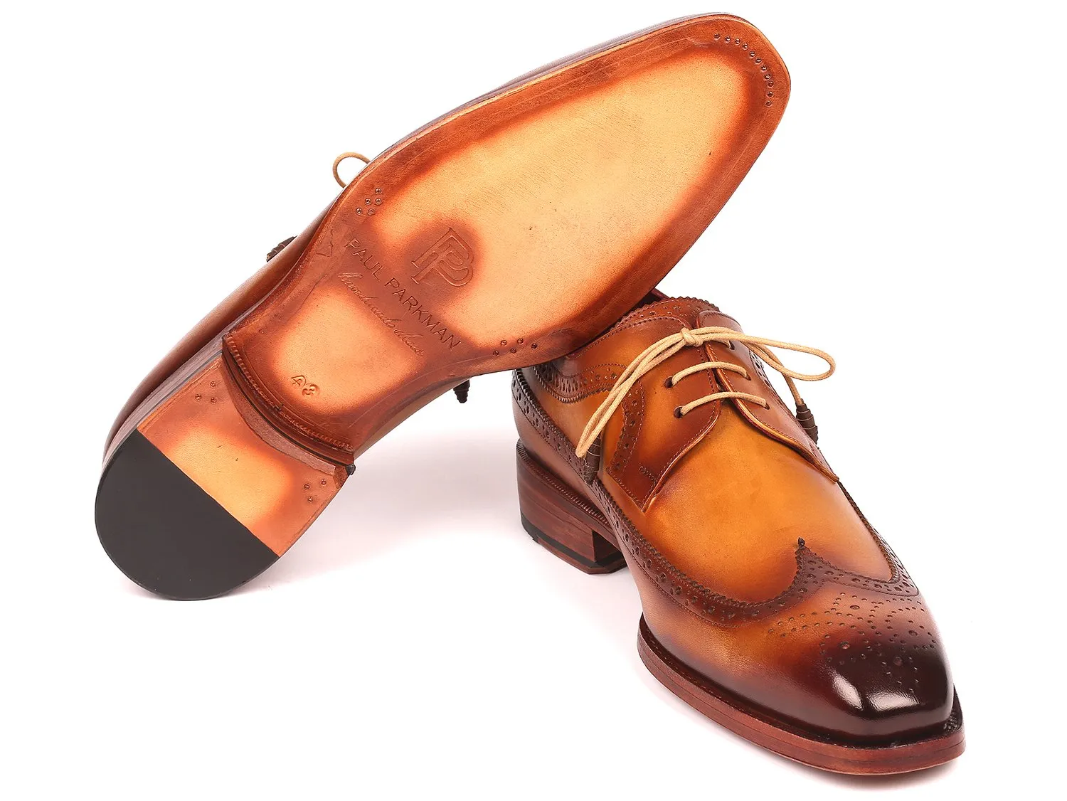Paul Parkman Goodyear Welted, Wingtip Derby Shoes, Camel color