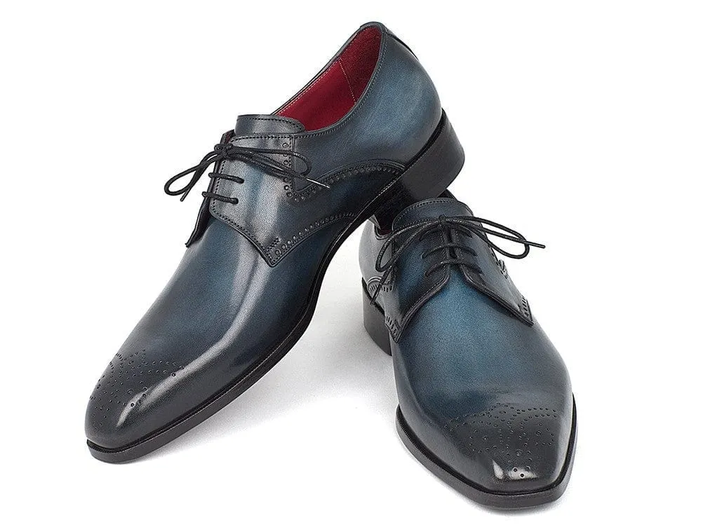 Paul Parkman Men's Navy & Blue Medallion Toe Derby Shoes (ID#6584-NAVY)