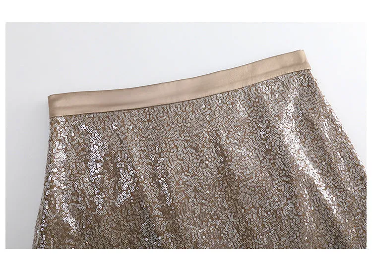 Plus Size Sequins Midi Skirt