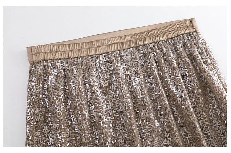 Plus Size Sequins Midi Skirt