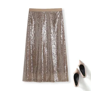 Plus Size Sequins Midi Skirt