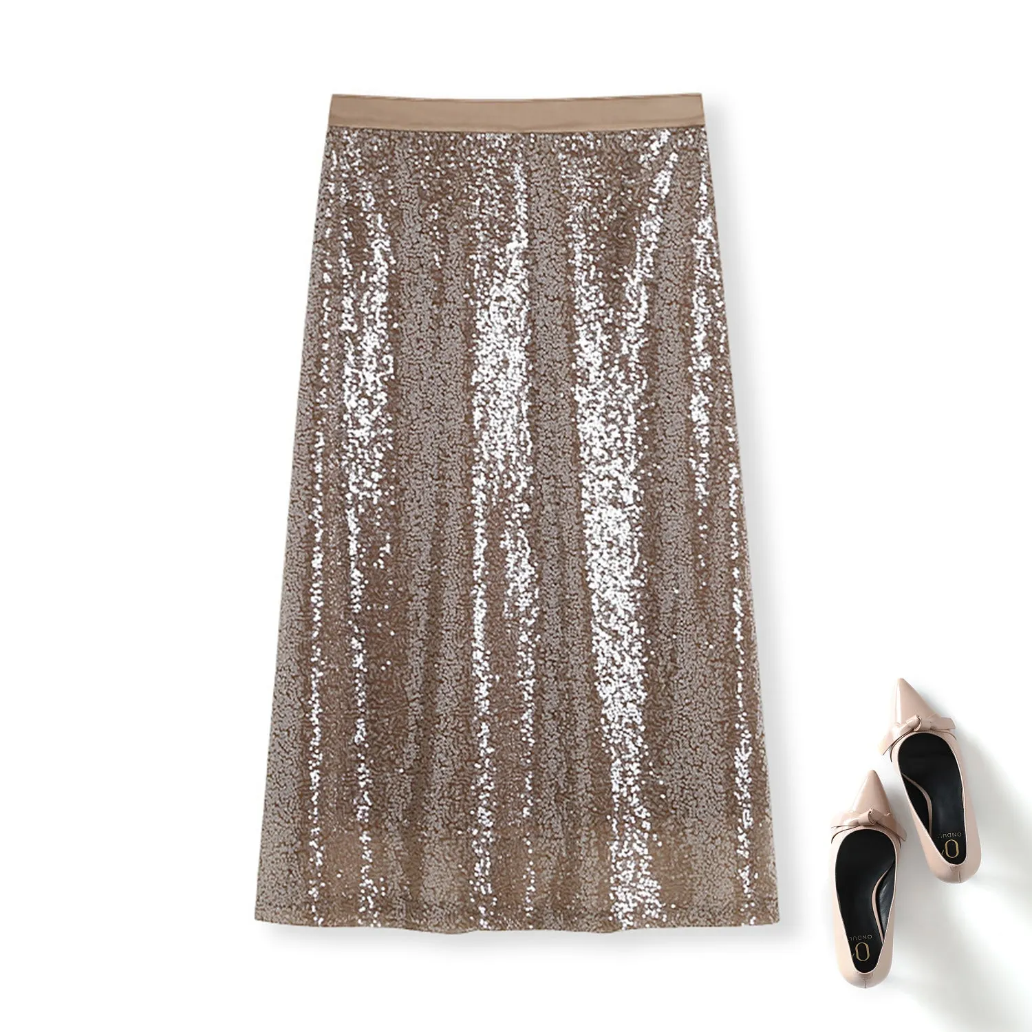 Plus Size Sequins Midi Skirt