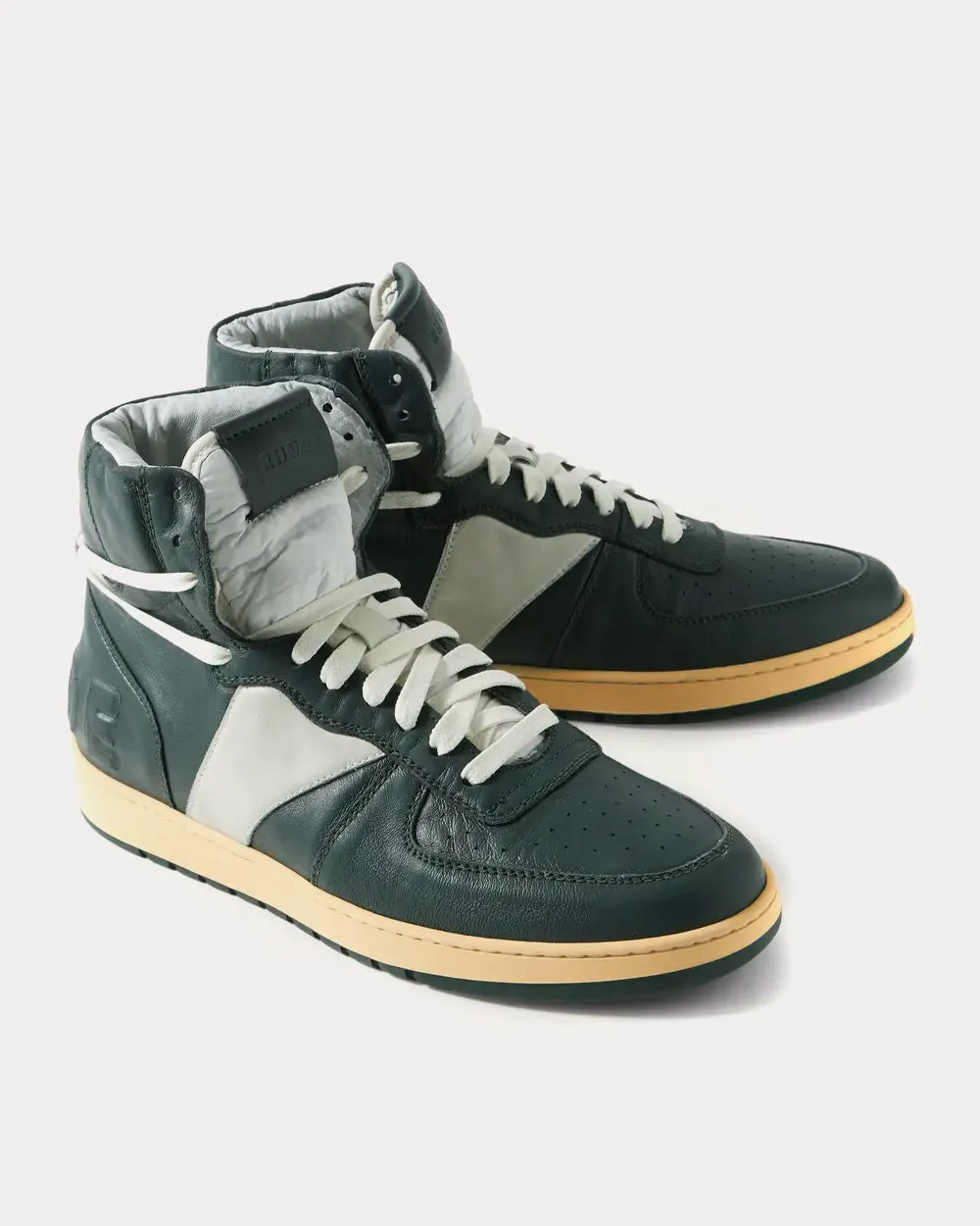 Rhecess Logo-Appliquéd Distressed Leather Dark Green High Top Sneakers