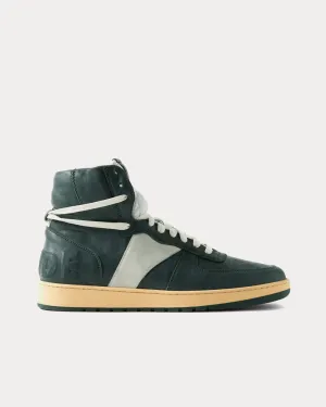 Rhecess Logo-Appliquéd Distressed Leather Dark Green High Top Sneakers