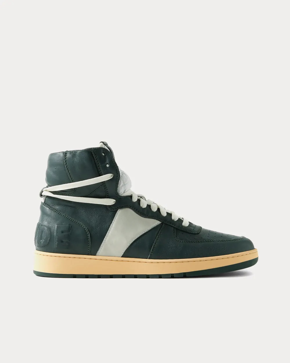 Rhecess Logo-Appliquéd Distressed Leather Dark Green High Top Sneakers