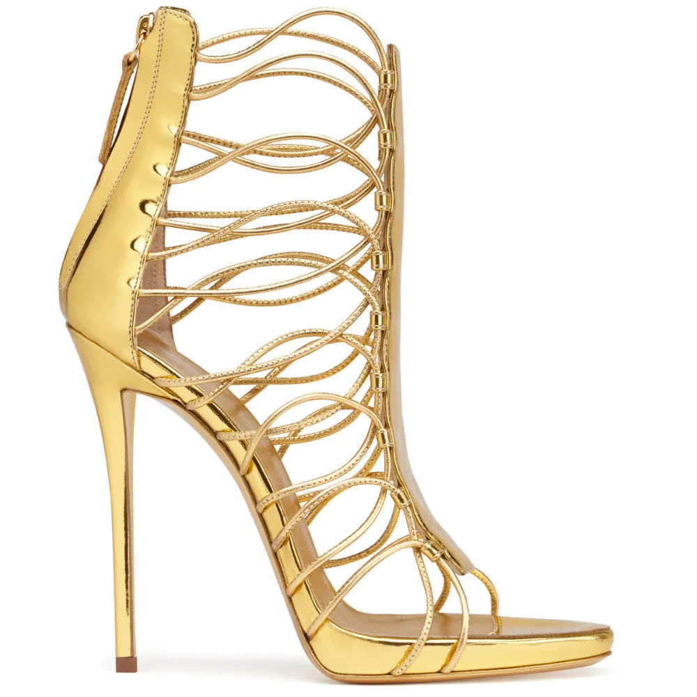 Roman-inspired Strappy Open-Toe High Heel Evening Sandals