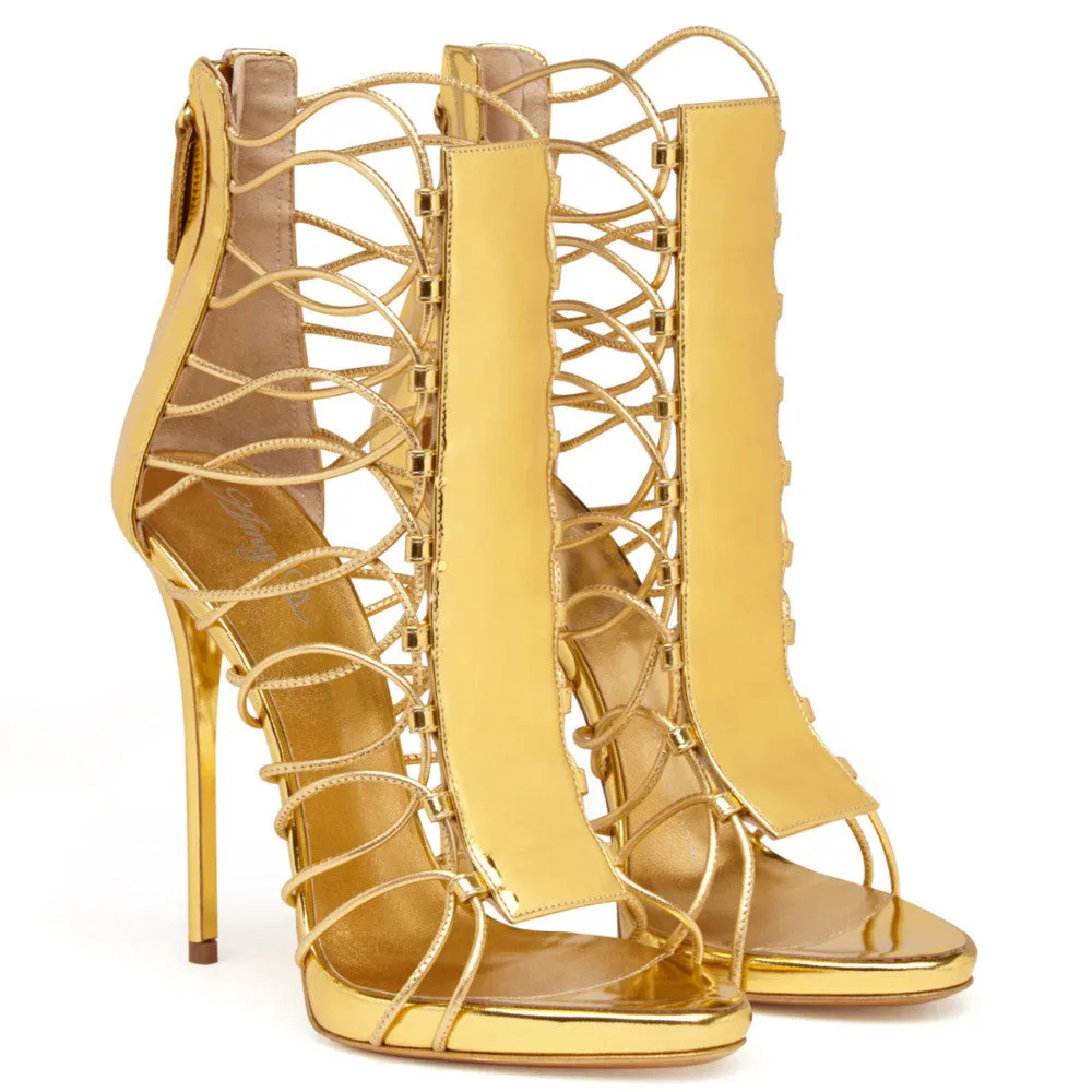 Roman-inspired Strappy Open-Toe High Heel Evening Sandals