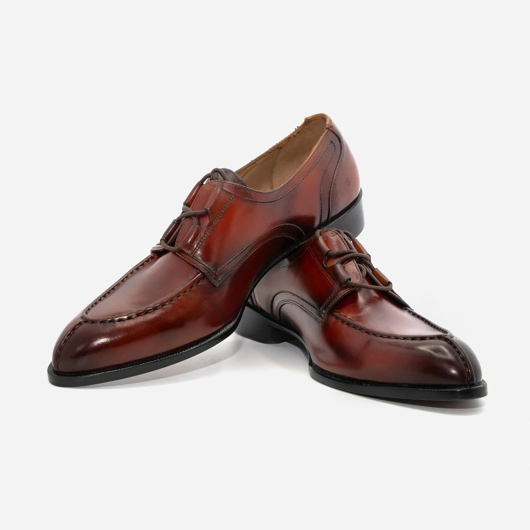 Round Tomm Dark Red Derby Leather Shoes