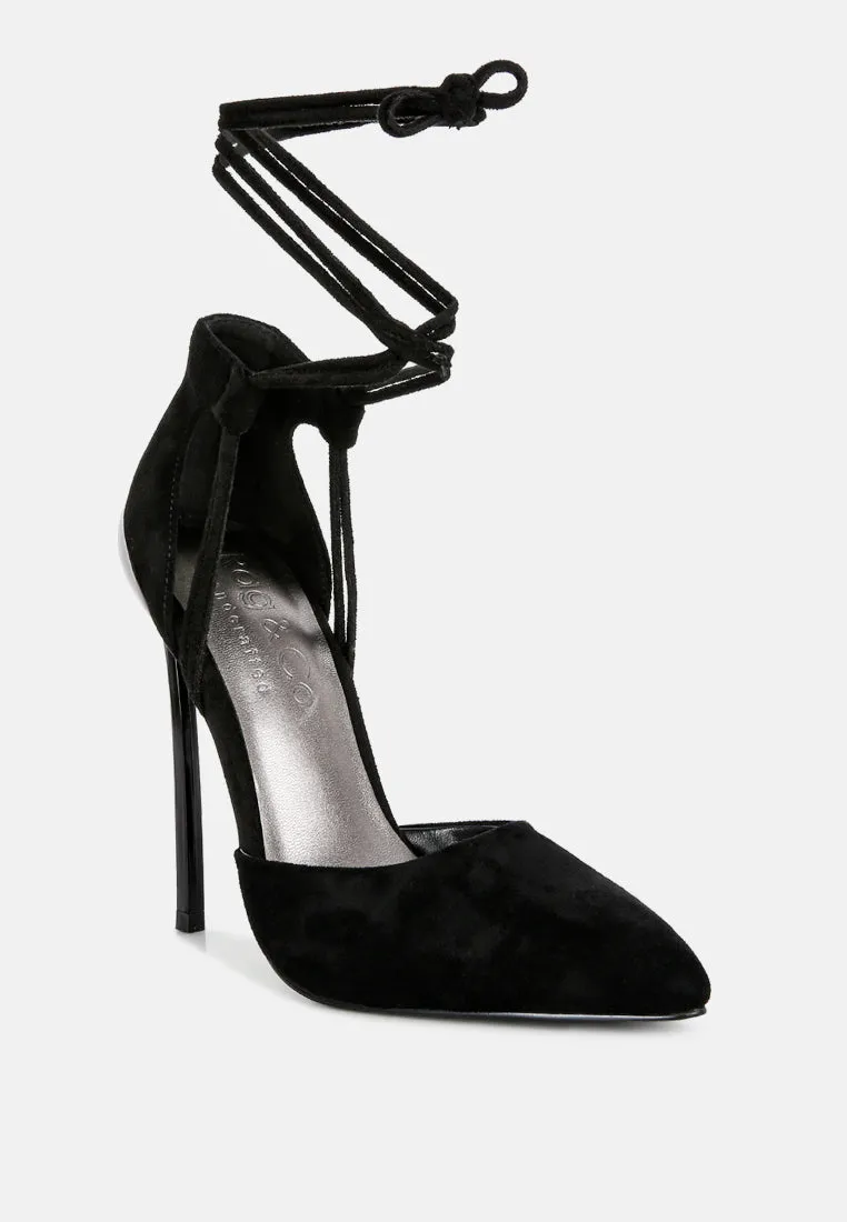 Rule Breaker Lace Up Stiletto Heel Suede Sandals