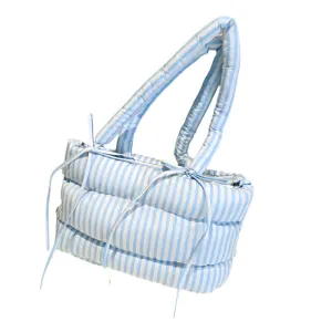 Striped Puff Bow Tie Handbag - Blue
