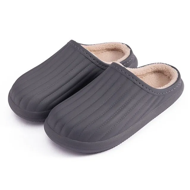 Waterproof Slippers Women Men Fur Lined Clogs Winter Warm Garden Shoes Plush Home House Slippers Anti-Skid Indoor Outdoor Mules
