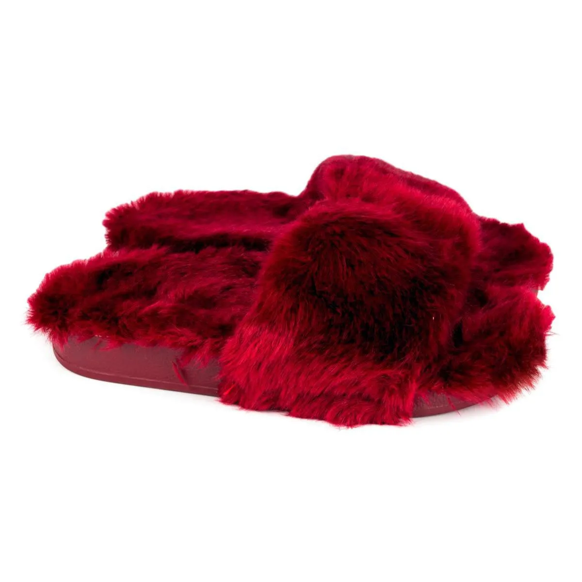 Womens Red Faux Fur Slipper