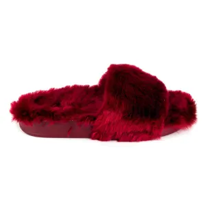 Womens Red Faux Fur Slipper